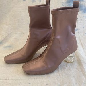 Nomia satin sock boot sz 37 clear acrylic heel